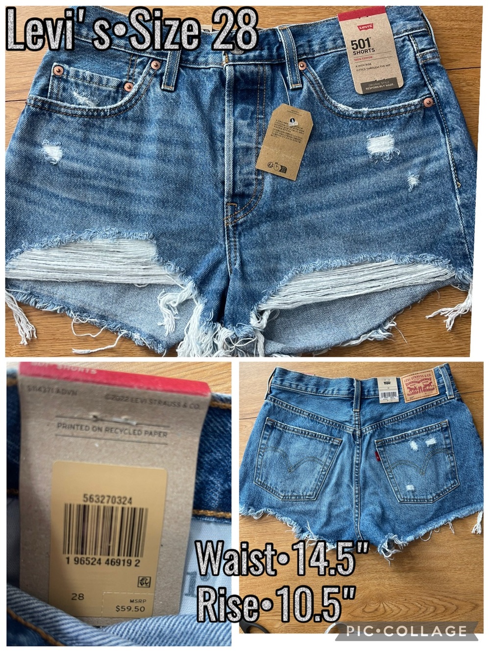 Levi's Blue Distressed Denim Jean Shorts
